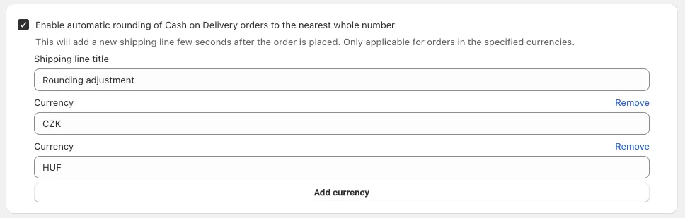 Cash on delivery rounding