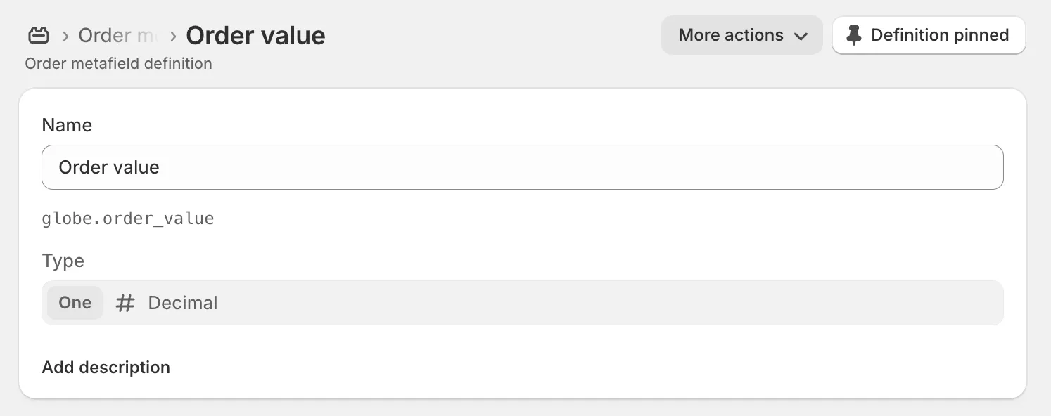 Metapole hodnoty objednávky v sekci Vlastní data
