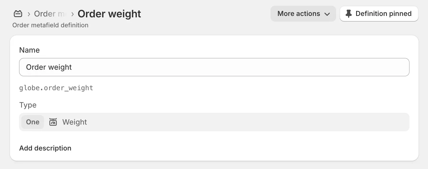 Metapole hmotnosti objednávky v sekci Vlastní data